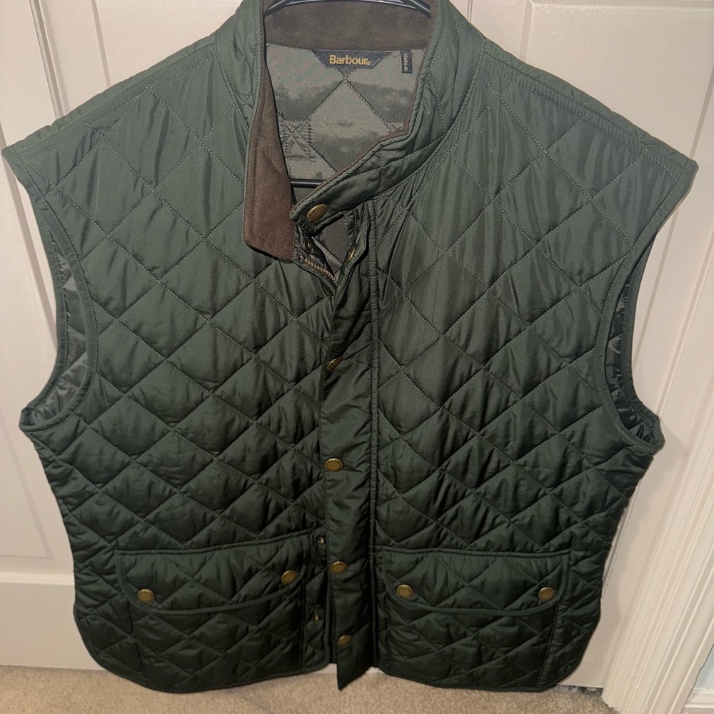 Barbour Green Quilted Vest with Stand-Up Collar